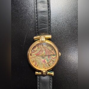Fossil Gold and Black Leather Timepiece